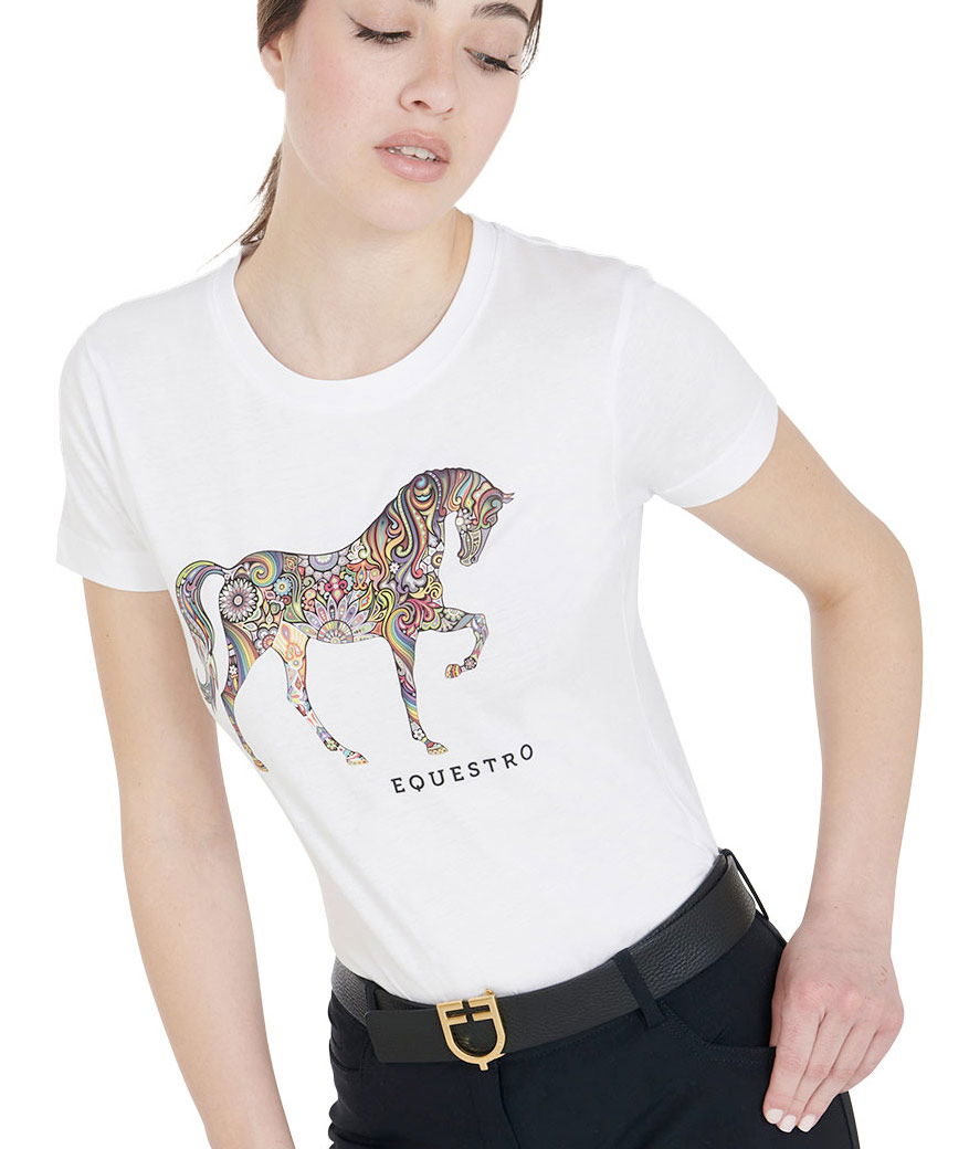 T-shirt da equitazione per donna a maniche corte in cotone con decorazione cavallo - foto 8