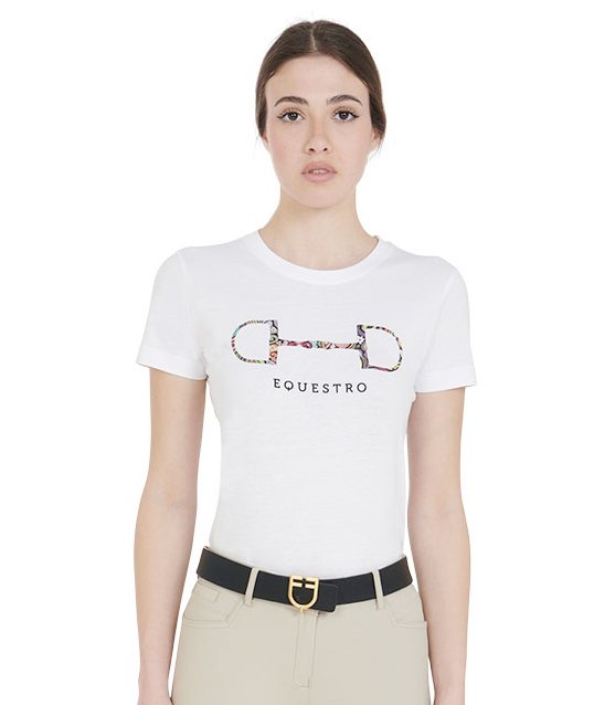 T-shirt da equitazione per donna a maniche corte in cotone con decorazione filetto - foto 5