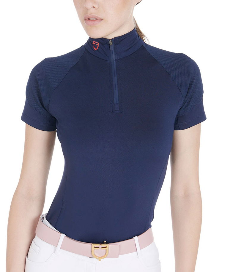 Maglietta base per donna layer slim fit a mezza manica con chiusura frontale a zip