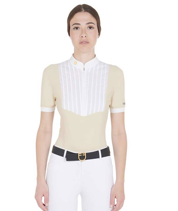 Polo equitazione donna slim fit in cotone plissettato con chiusura frontale a zip - foto 17