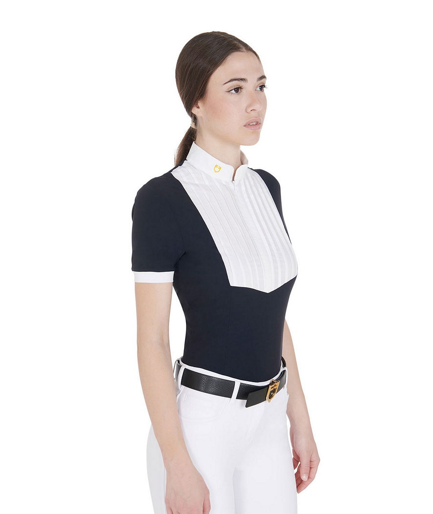 Polo equitazione donna slim fit in cotone plissettato con chiusura frontale a zip - foto 5