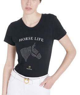 T-shirt Equestro equitazione da donna a maniche corte in cotone con stampa