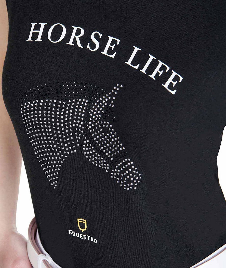 T-shirt per donna a maniche corte in cotone con stampa e strass - foto 1