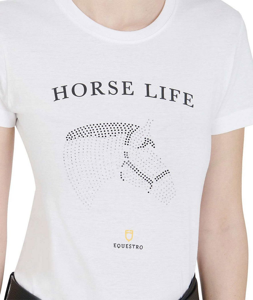 T-shirt per donna a maniche corte in cotone con stampa e strass - foto 5