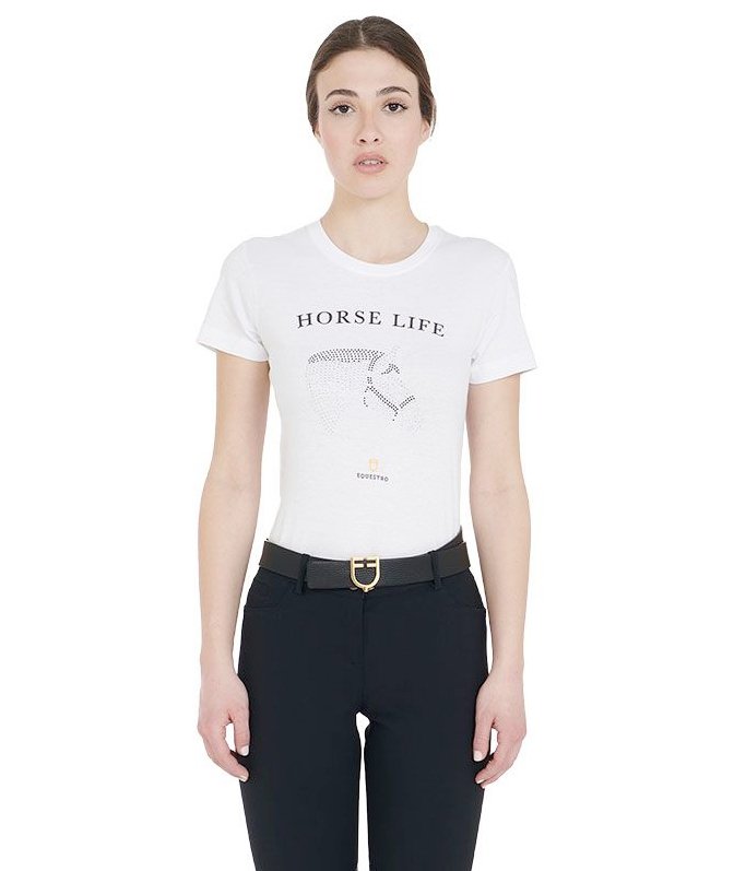 T-shirt per donna a maniche corte in cotone con stampa e strass - foto 7