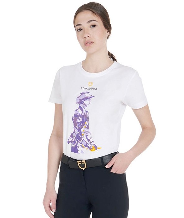 T-shirt da equitazione per donna in cotone slim fit con stampa cavaliere - foto 3