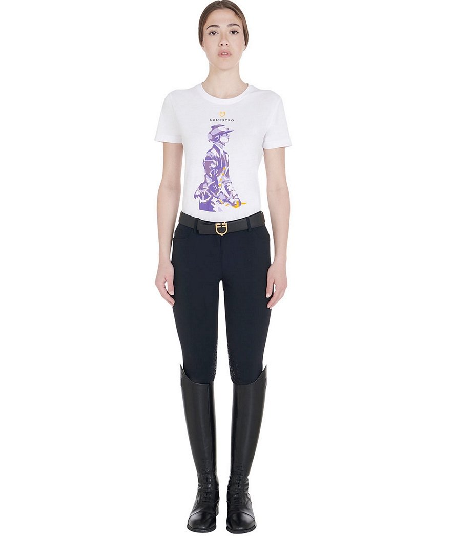 T-shirt da equitazione per donna in cotone slim fit con stampa cavaliere - foto 4