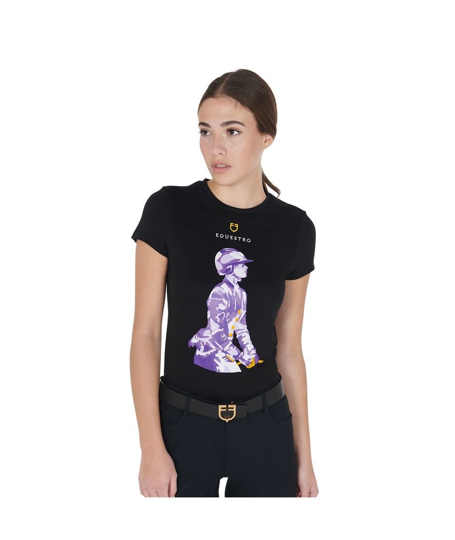 T-shirt da equitazione per donna in cotone slim fit con stampa cavaliere - foto 7