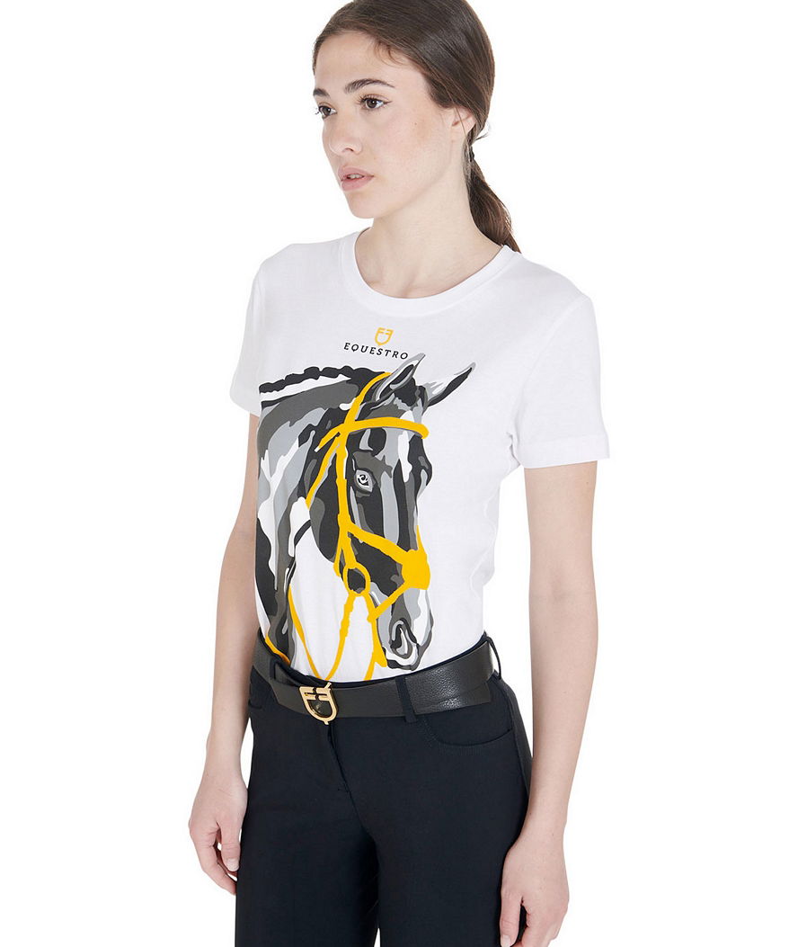 T-shirt da equitazione per donna in cotone slim fit con stampa testa di cavallo - foto 3
