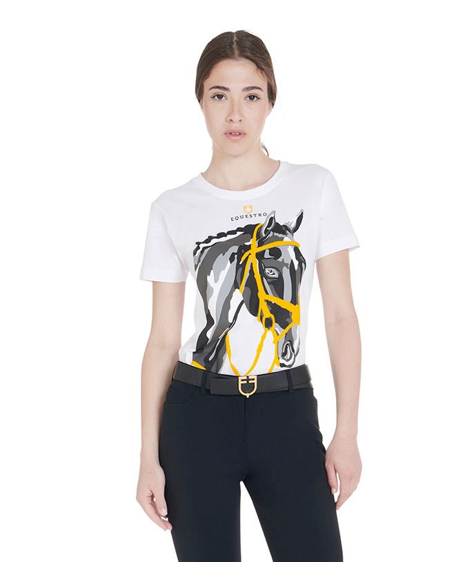 T-shirt da equitazione per donna in cotone slim fit con stampa testa di cavallo - foto 4