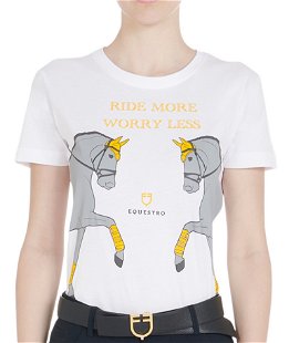 T-shirt equitazione slim fit con stampa cavalli per donna