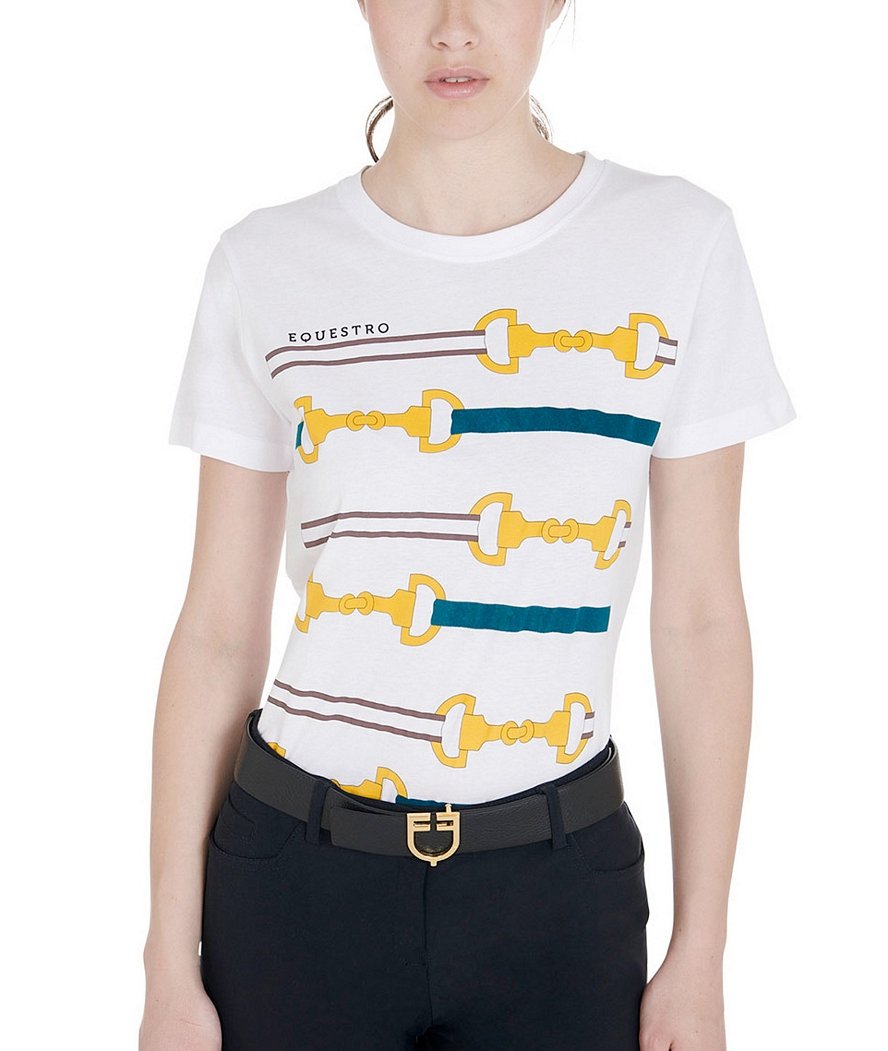 T-shirt da equitazione per donna in cotone slim fit con stampa filetti