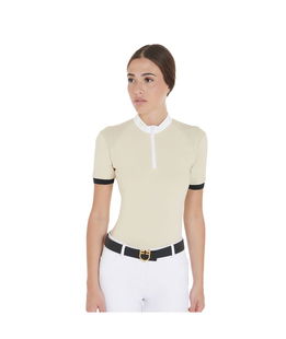 Polo equitazione donna Polo equitazione da donna a maniche corte in tessuto tecnico con spallini a contrasto