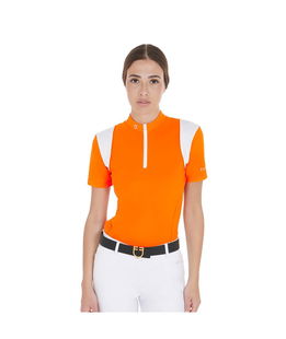 Polo equitazione da donna a maniche corte in tessuto tecnico con inserti in mesh