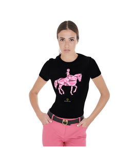 T-shirt da equitazione per donna in cotone slim fit con disegno dressage colorato