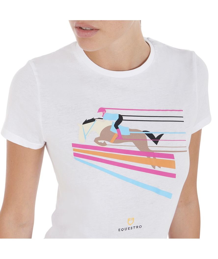 T-shirt da equitazione per donna in cotone slim fit con disegno salto colorato - foto 2