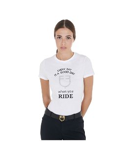 T-shirt da equitazione per donna in cotone slim fit good day con logo sul petto