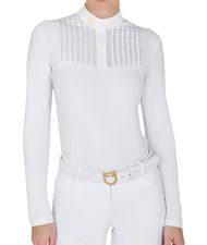 Polo da concorso donna a maniche lunghe in tessuto tecnico con strass