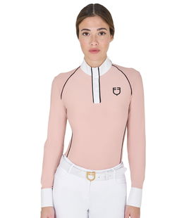 Polo per donna da concorso a manica lunga slim fit in tessuto tecnico Equestro