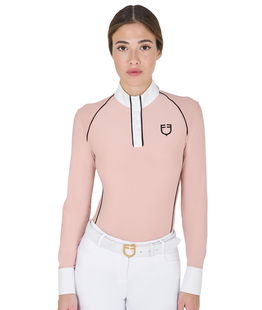 Polo per donna da concorso a manica lunga slim fit in tessuto tecnico Equestro