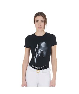 T-shirt da equitazione per donna in cotone slim fit con stampa raggio di luna