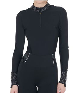 Polo tecnica donna da allenamento con strass in tessuto tecnico elastico e traspirante 