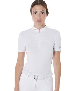 Polo allenamento donna slim fit in tessuto tecnico con inserti arricciat