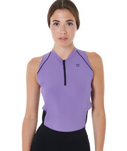 Polo allenamento donna slim fit smanicata in tessuto tecnico