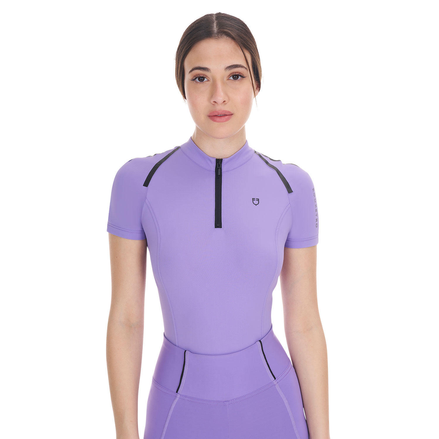 Polo allenamento donna slim fit a body in tessuto tecnico con zip  - foto 2