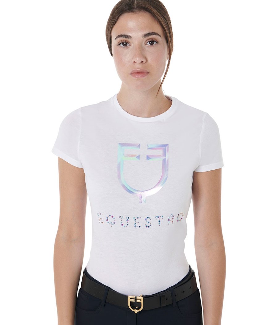 T-Shirt donna slim fit in cotone con stampa Logo multicolore