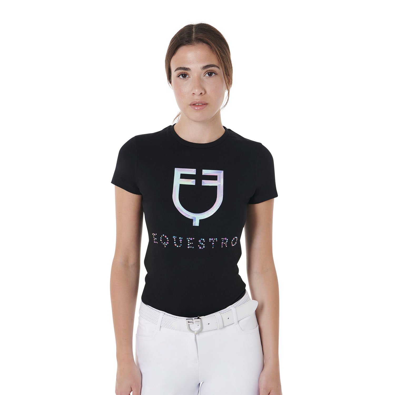 T-Shirt donna slim fit in cotone con stampa Logo multicolore - foto 1