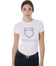T-Shirt donna slim fit in cotone con stampa effetto diamanti fucsia