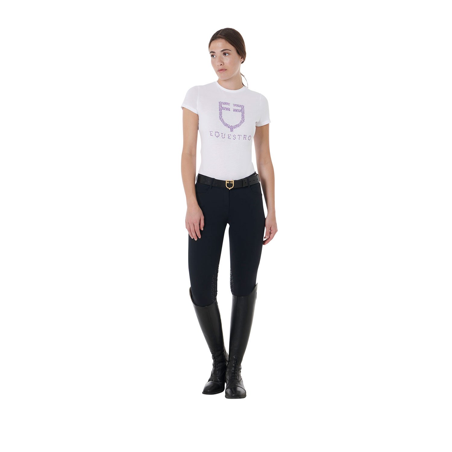 T-Shirt donna slim fit in cotone con stampa effetto diamanti fucsia - foto 8