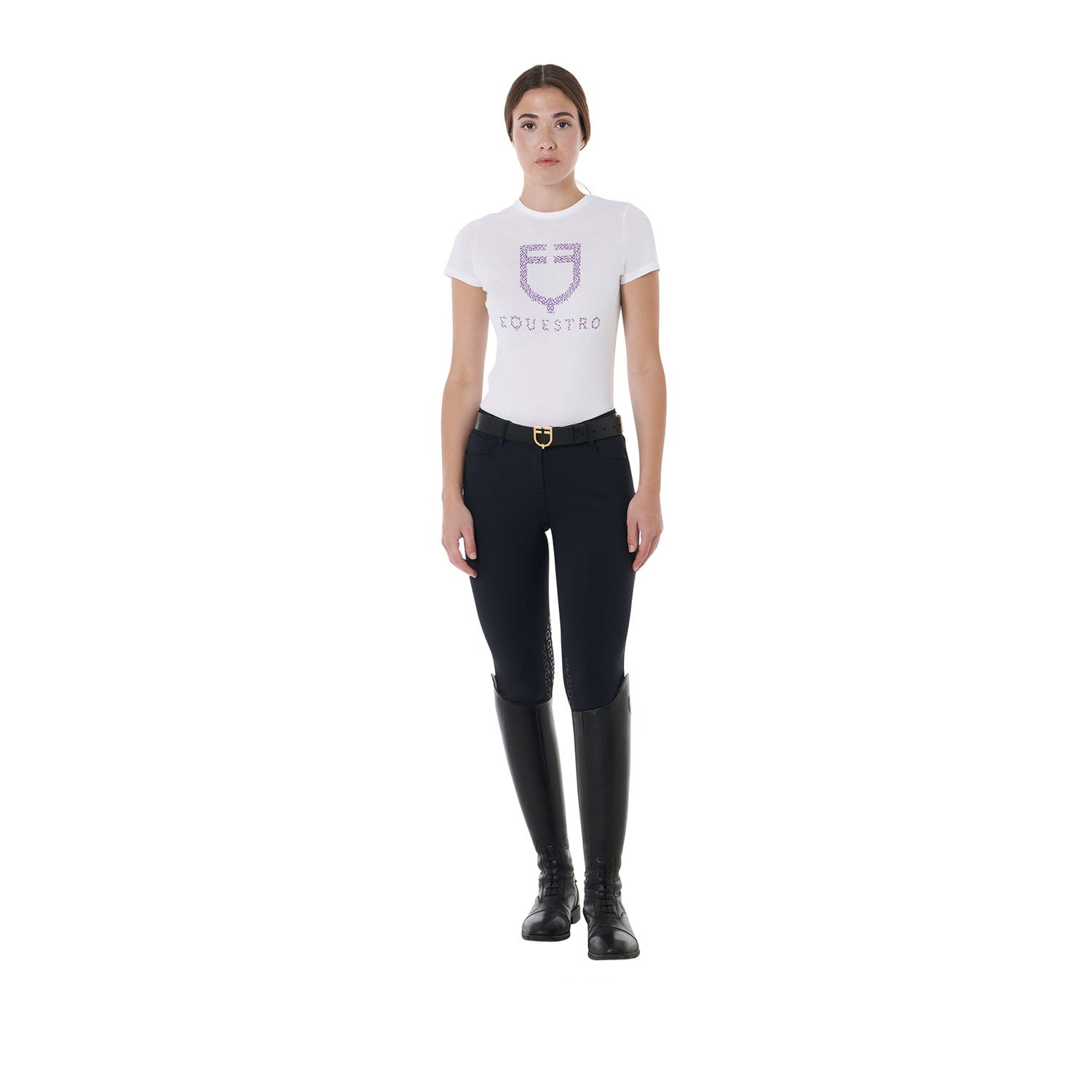 T-Shirt donna slim fit in cotone con stampa effetto diamanti fucsia - foto 9