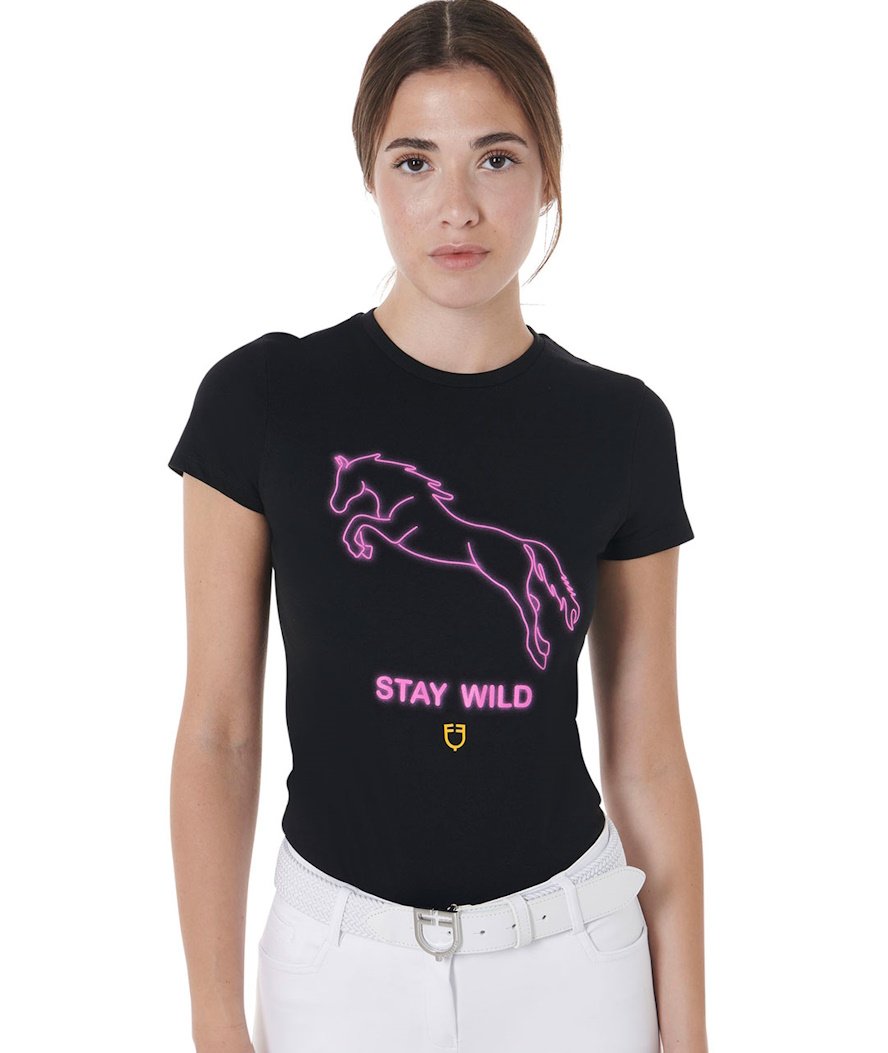 T-Shirt donna slim fit in cotone con stampa Stay Wilde