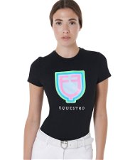 T-Shirt donna slim fit in cotone con stampa logo Equestro psichedelico