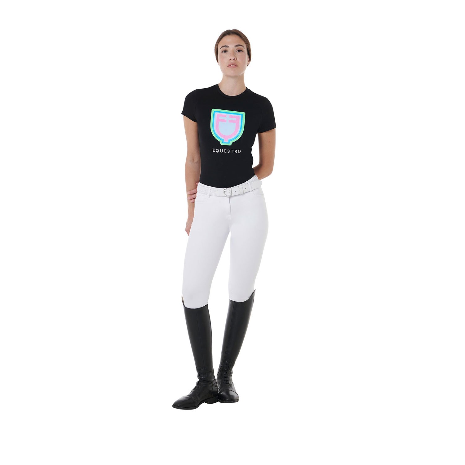 T-Shirt donna slim fit in cotone con stampa logo Equestro psichedelico - foto 5
