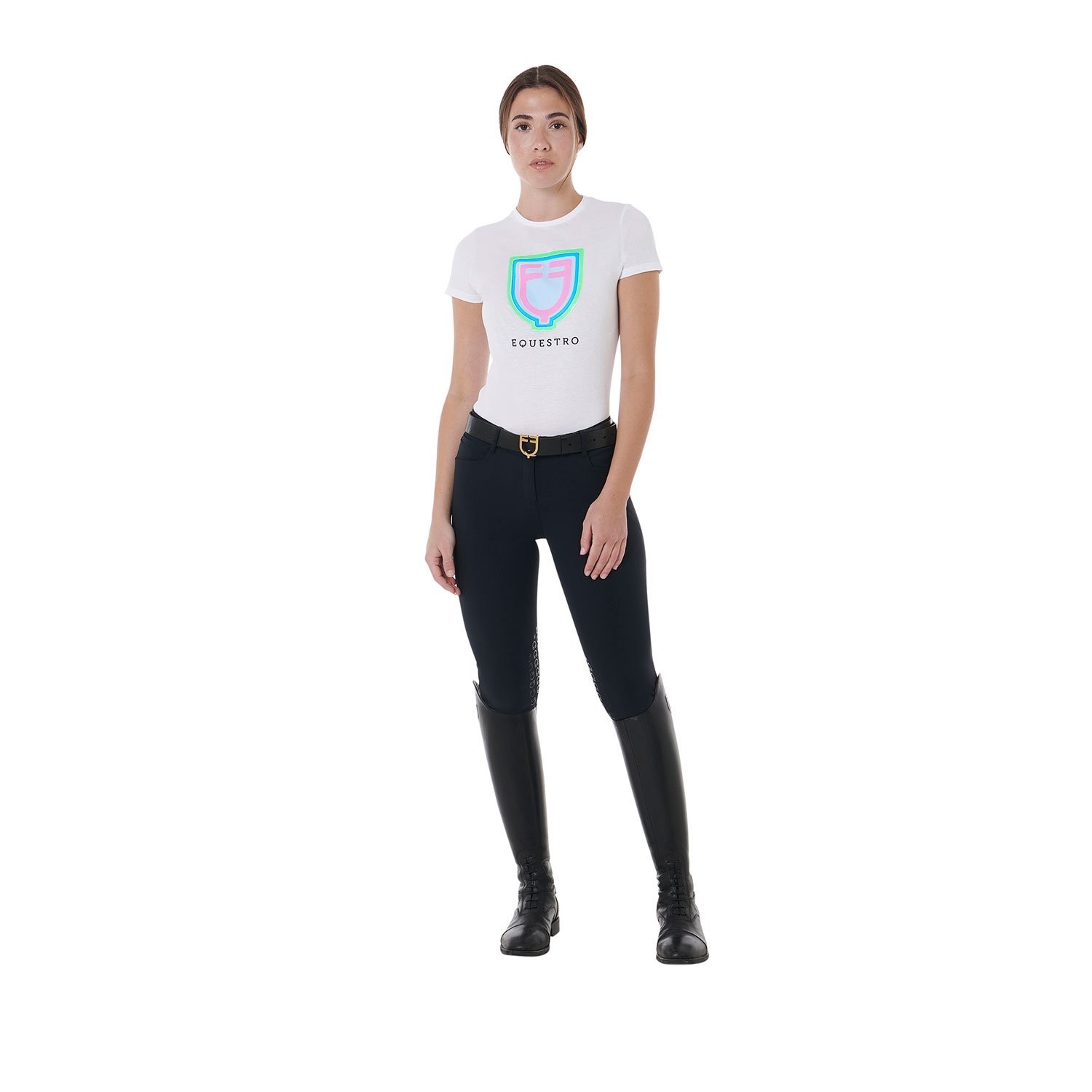 T-Shirt donna slim fit in cotone con stampa logo Equestro psichedelico - foto 8