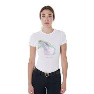 T-shirt per donna in morbido cotone slim fit con stampa cavallo colorata