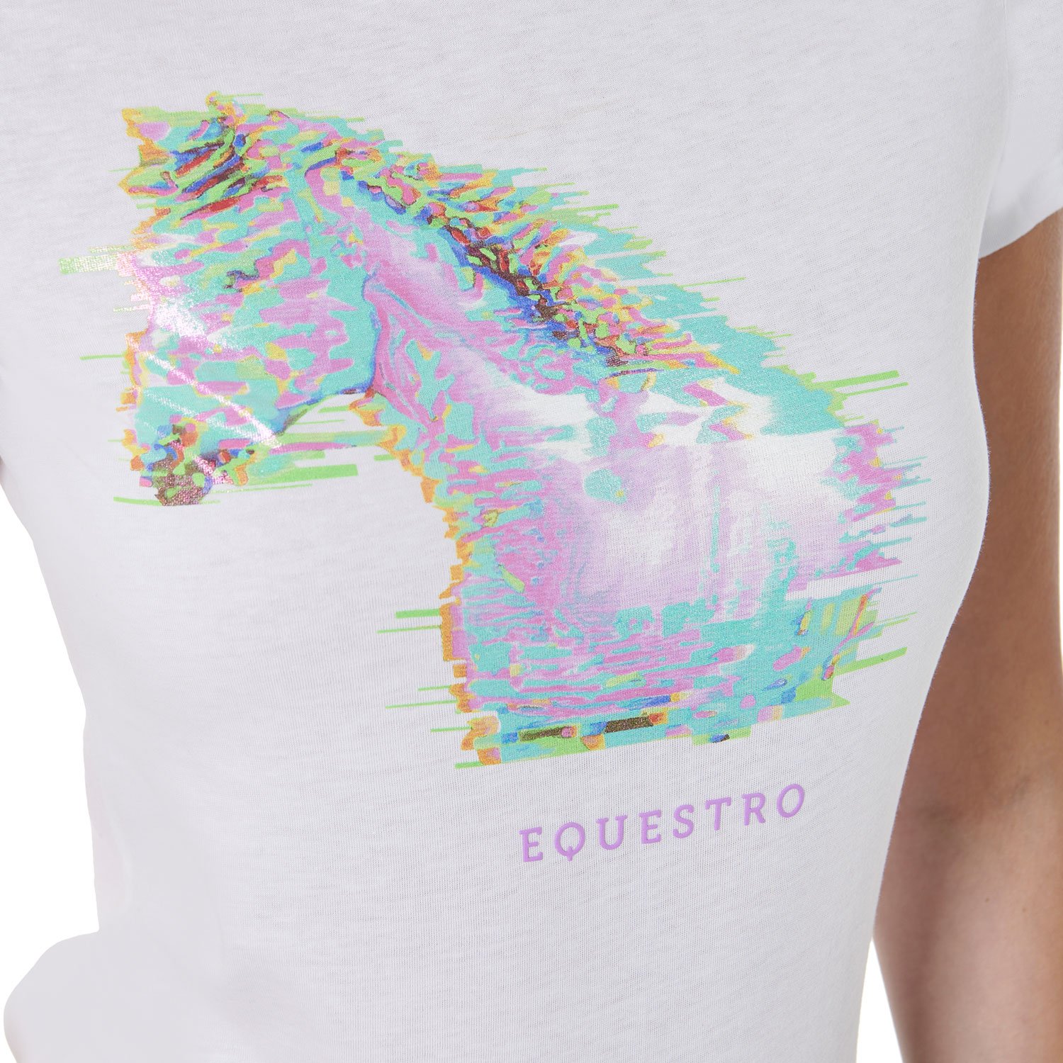 T-shirt per donna in morbido cotone slim fit con stampa cavallo colorata - foto 3