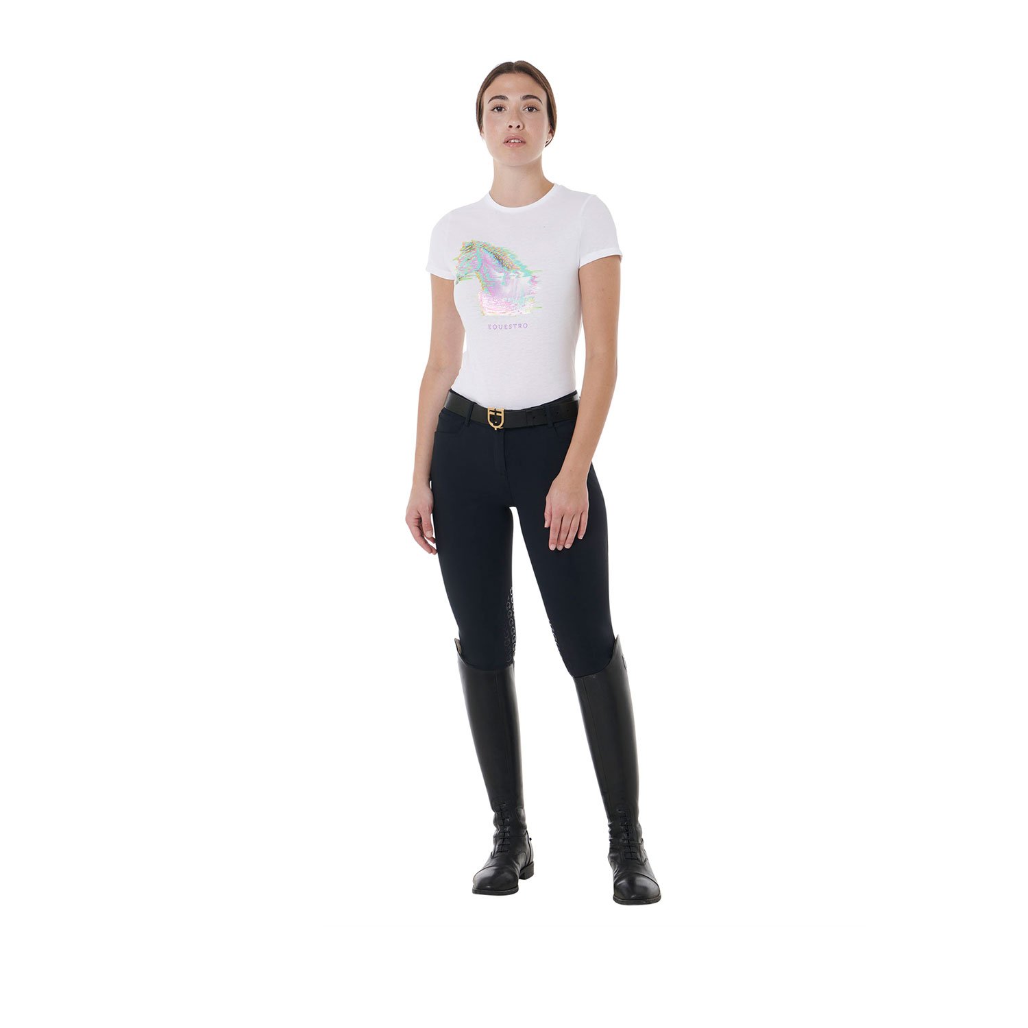 T-shirt per donna in morbido cotone slim fit con stampa cavallo colorata - foto 5