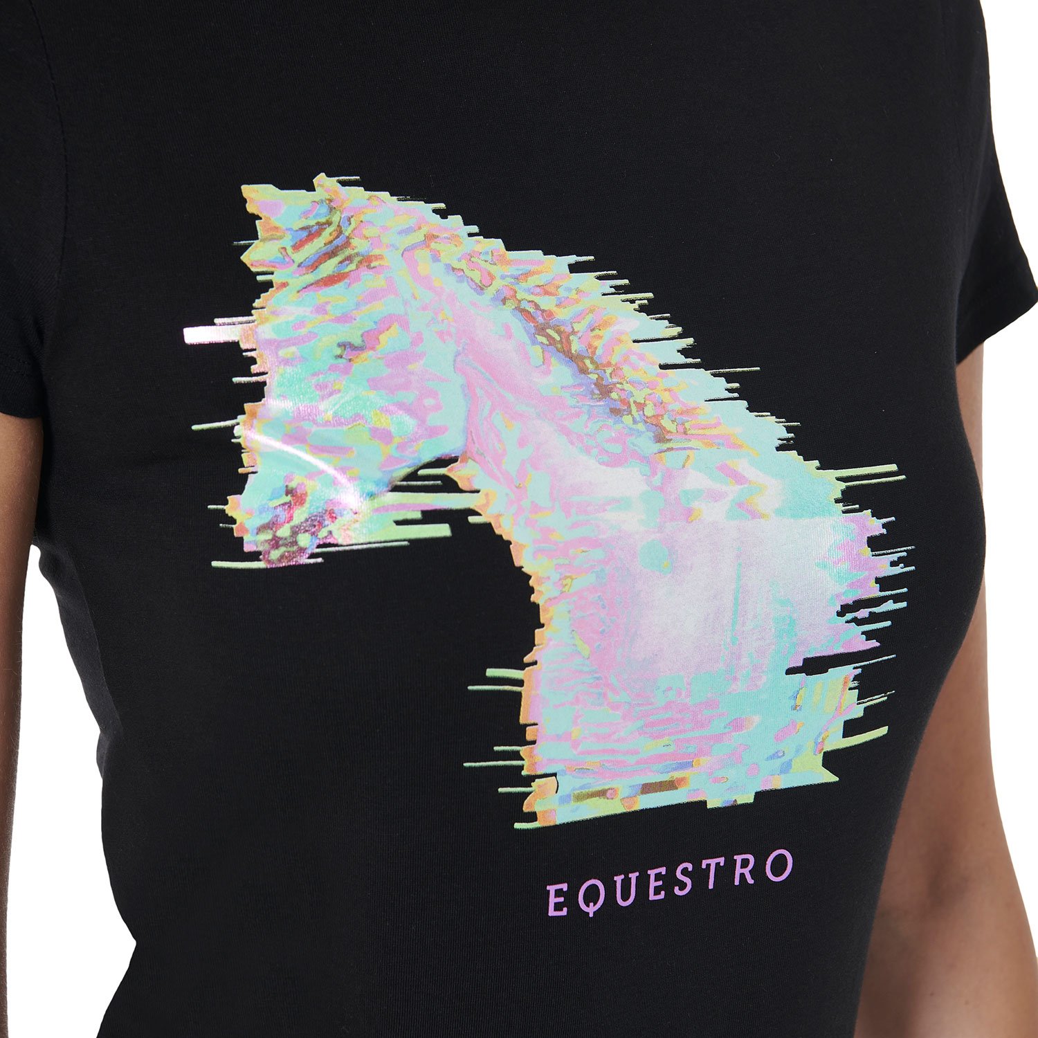 T-shirt per donna in morbido cotone slim fit con stampa cavallo colorata - foto 7