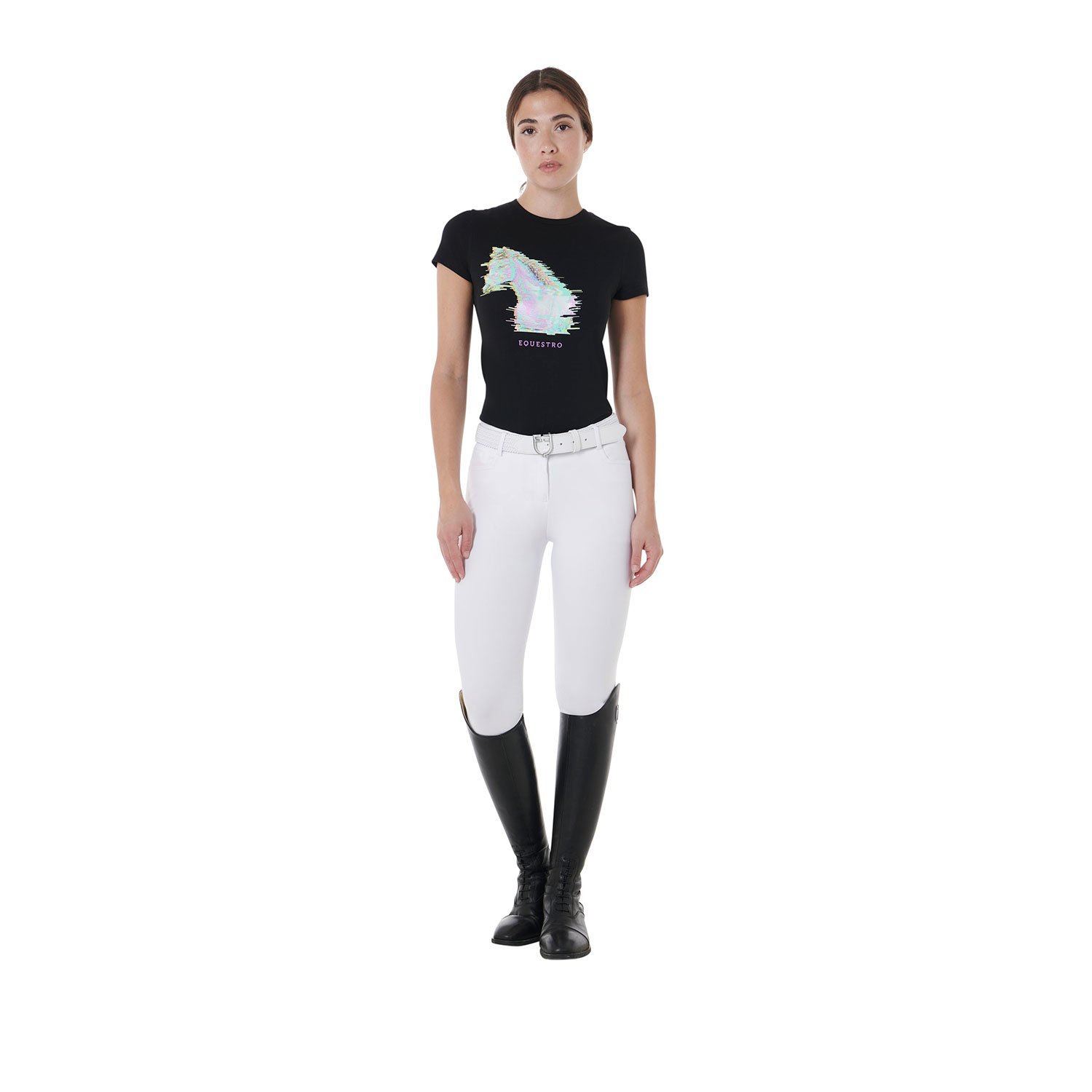 T-shirt per donna in morbido cotone slim fit con stampa cavallo colorata - foto 8