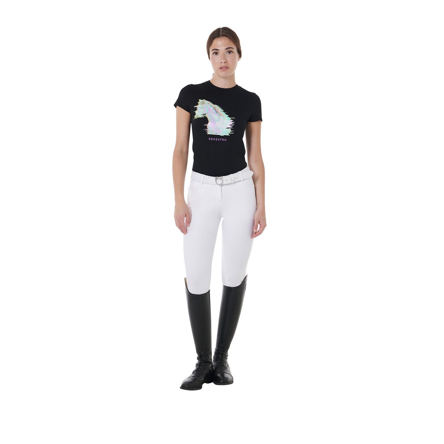 T-shirt per donna in morbido cotone slim fit con stampa cavallo colorata - foto 9