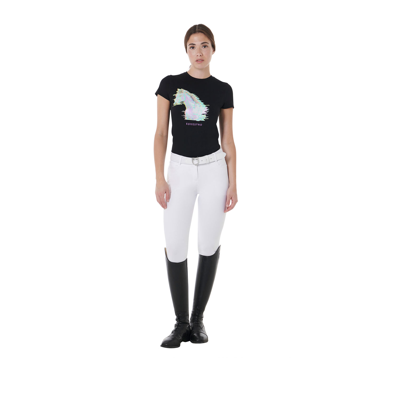 T-shirt per donna in morbido cotone slim fit con stampa cavallo colorata - foto 9