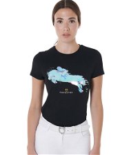 T-shirt per donna in morbido cotone slim fit con stampa Jump colorata