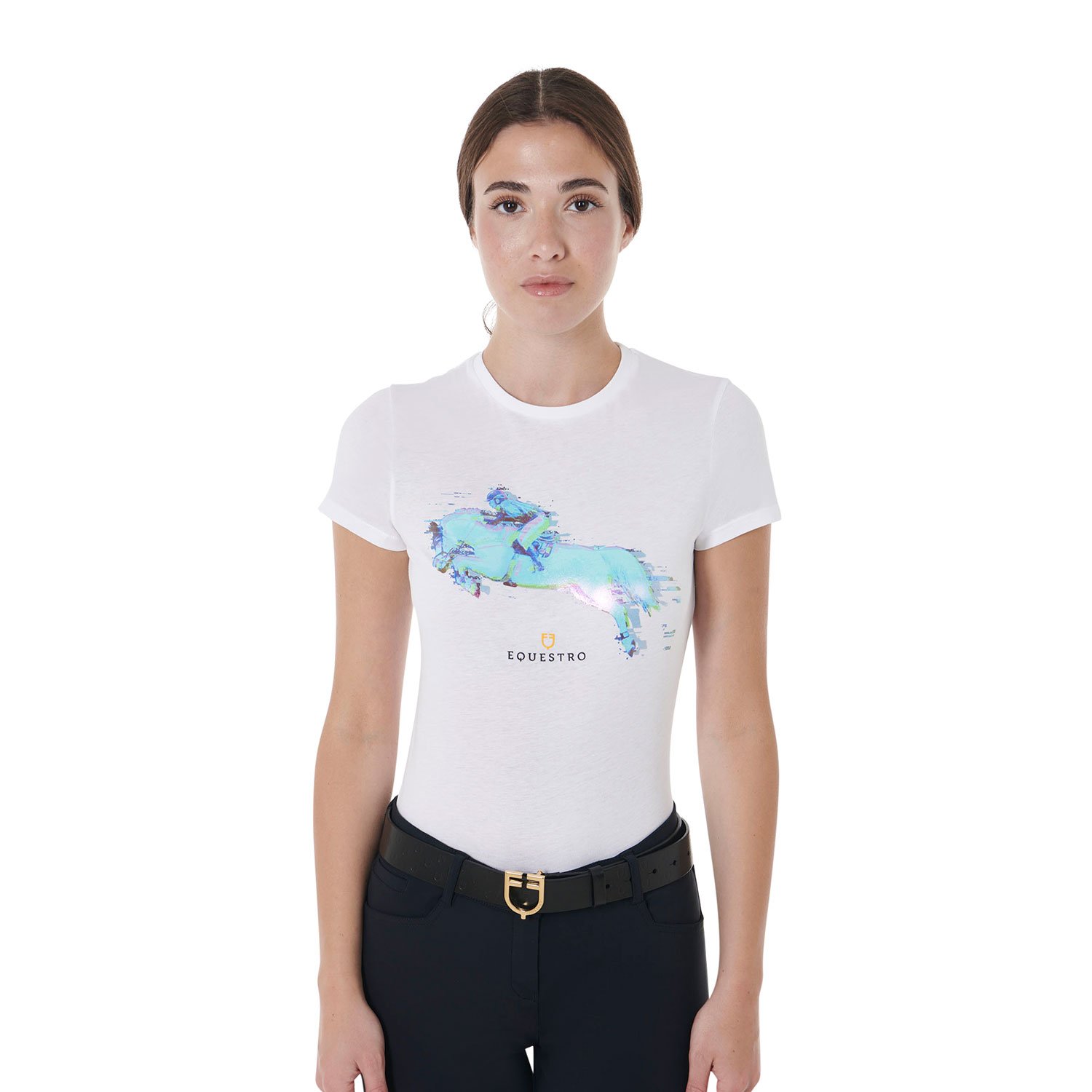T-shirt per donna in morbido cotone slim fit con stampa Jump colorata - foto 1