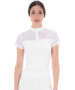 Polo da equitazione per donna a manica corta slim fit con inserti in mesh