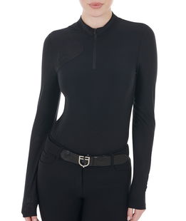 Polo tecnica da donna per allenamento con zip e inserti in mesh elastico e traforato