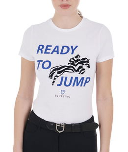 T-shirt da donna slim fit in cotone a manica corta con stampa ready to Jump